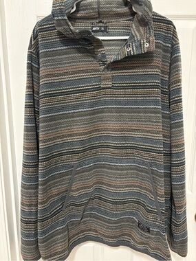 Jetty XL Men's Striped Hooded Pullover - Gray & Tan